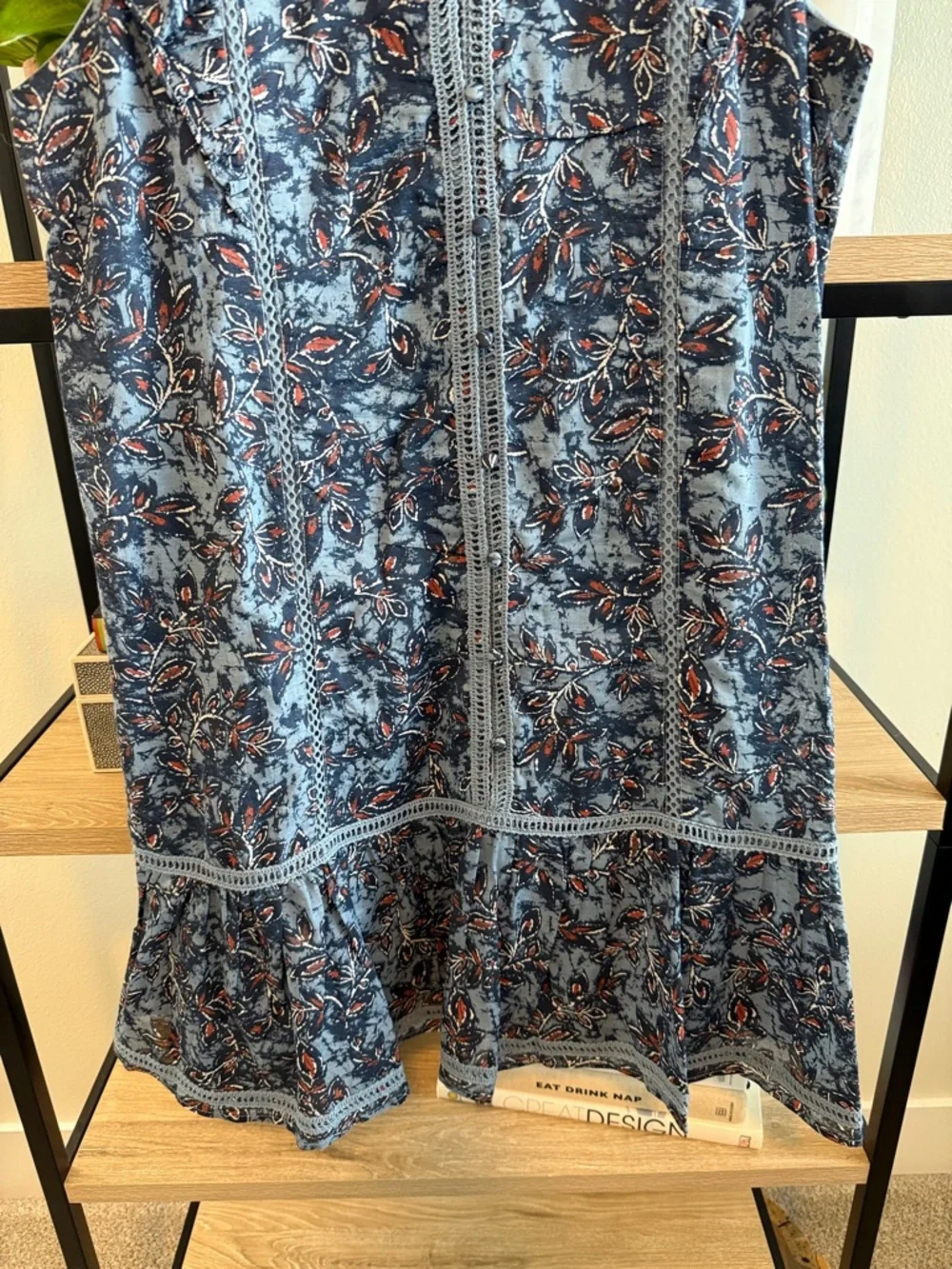 NWT Lucky Brand Cotton Blend Knee Length Woven Button Front Printed Dress, L - Picture 4 of 6